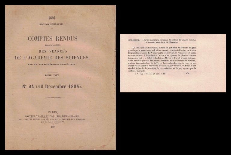 Item #1012 Sur les variations séculaires des orbites des quartres planétes intérieures in Comptes Rendus 119 No. 24 pp. 983-986, 1894. Simon Newcomb.