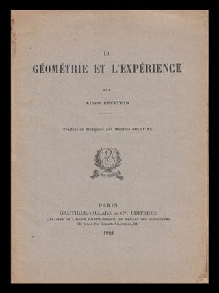 Item #1014 La Géométrie et l'expérience. Traduction française par Maurice Solovine. Albert...