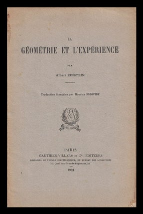 Item #1014 La Géométrie et l'expérience. Traduction française par Maurice Solovine. Albert...