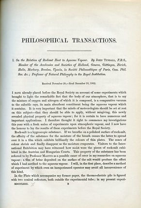 On the Relation of Radiant Heat to Aqueous Vapour in Philosophical Transactions of the Royal Society of London 153 pp. 1-12, 1863