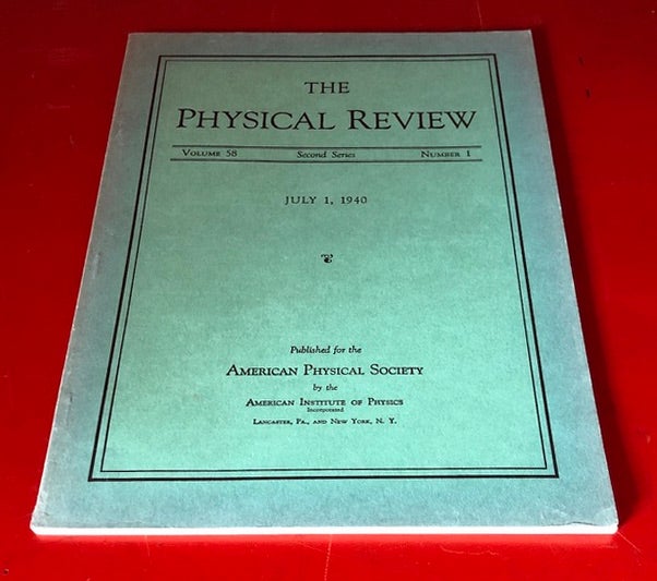 Item #1115 Spontaneous Fission of Uranium, Physical Review 58, 1, July 1, 1940. G. N. Flerov, K. A. Petrzhak, Flyorov, Pietrzak Petrjak.
