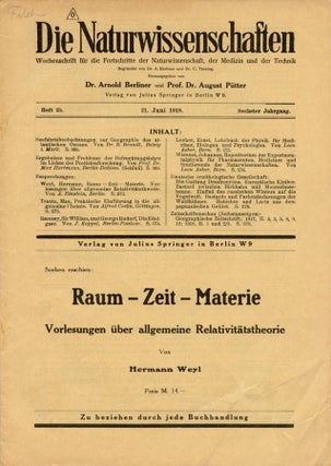 Item #1385 Raum-Zeit-Materie. Vorlesungen uber Allgemeine Relativitatstheorie in Die...