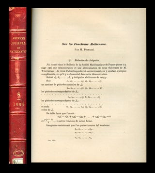 Item #1389 Sur les Fonctions Abeliennes in American Journal of Mathematics, Volume VIII, 1886,...