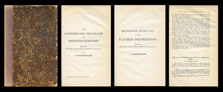 Item #1394 Die geometrischen Grundlagen der Photogrammetrie (Finsterwalder, pp. 1-43) AND Mechanische Beziehnngen bei der Flachen-Deformation (Finsterwalder, pp. 43-91) WITH Uber eine neue Begrundung der Theorie der algebraischen Zahlen (Hensel, pp. 83-87) in Jahresbericht der Deutschen Mathematiker-Vereinigung 7, 1899 [FOUNDATIONAL CLIMATE RESEARCH TECHNIQUES & DATA STILL IN USE with 1st DESCRIPTION OF P-ADIC NUMBERS]. Sebastian WITH Kurt Hensel Finsterwalder, Kurt Wilhelm Sebastian.