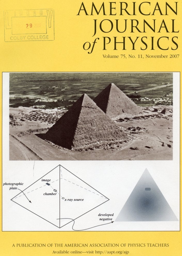 Item #1410 Einstein's 1934 two-blackboard derivation of energy-mass equivalence (Topper and Vincent, pp. 978-983) WITH Scientist as Detective: Louis Alvarez and the pyramid burial chambers, the JFK assassination, and the end of the dinosaurs (Wohl, pp. 968-977) in American Journal of Physics 75 No. 11, November 2007 [FIRST EDITION IN ORIGINAL WRAPPERS]. David Topper, David WITH Wohl Vincent, Charles G.