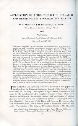 Application of a technique for research and development program evaluation in Operations Research 7 No. 5 pp. 646 – 669, September-October 1959 [Pioneering Statistical Tool: PERT]