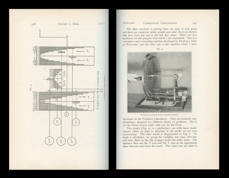 Item #1579 The Applications and Mechanical Calculation of Correlation Coefficients in Journal of the Franklin Institute, Vol. 201, No. 3, 1926, pp 337-350. Stuart C. Dodd.