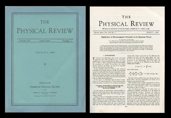 Item #1602 Significance of Electromagnetic Potentials in the Quantum Theory in Physical Review Volume 115 (3) Aug. 1, 1959, pp. 485-491 [FIRST EDITION IN ORIGINAL WRAPS OF THE 1st PAPER ON THE AHARANOV-BOHM EFFECT]. Y. Aharonov, D. Bohm.