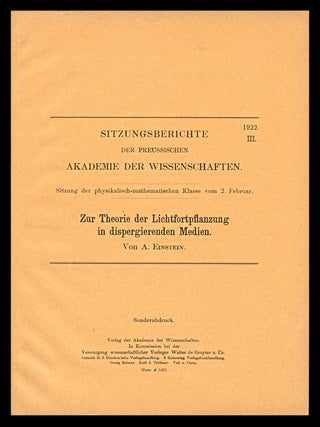 Item #1648 Zur Theorie der Lichtfortpflanzung in dispergierenden Medien. Offprint from...