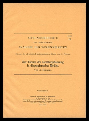 Item #1648 Zur Theorie der Lichtfortpflanzung in dispergierenden Medien. Offprint from...