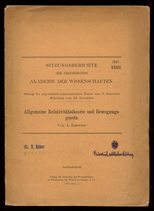 Item #1663 Allgemeine Relativitätstheorie und Bewegungsgesetz. Offprint from Sitzungsbericht der...
