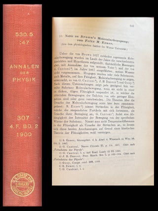 Item #1692 Notiz zu Brown's molecularbewegung, in Annalen der Physik 2, 1900, pp. 843-847....