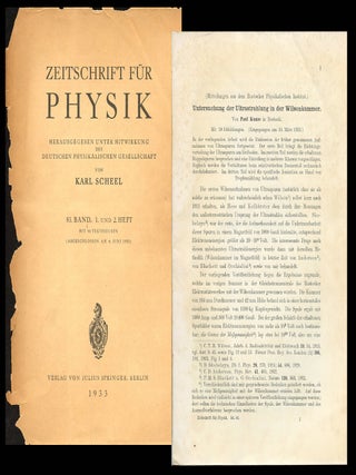 Item #1694 Untersuchung der Ultrastrahlung in der Wilsonkammer in Zeitschrift f&uuml;r Physik,1933,...