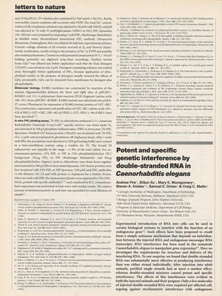 Potent and Specific Genetic Interference by Double-Stranded RNA in Caenorhabditis elegans in Nature, 391, February 19, 1998, pp. 806&ndash;811 [LANDMARK DISCOVERY OF RNA INTERFERENCE (RNAi)]