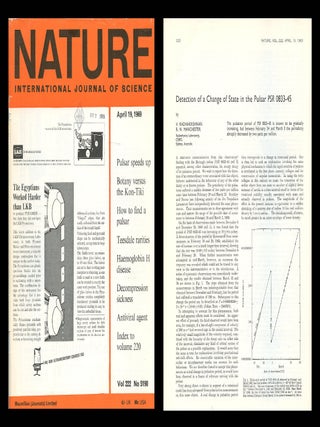 Item #1698 Detection of a Change of State in the Pulsar PSR 0833-45 in Nature, Vol. 222, No....