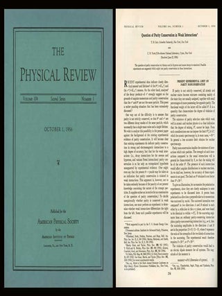 Item #1705 T. D. Lee and C. N. Yang. &ldquo;Question of Parity Conservation in Weak Interactions&rdquo;...
