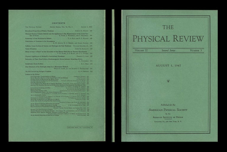 Item #223 Fine Structure of the Hydrogen Atom by a Microwave Method, in Physical Review, Vol. 72, No. 3, August 1, 1947, pp. 241-243. Willis E. Lamb, Robert C. Retherford, Hans Bethe.