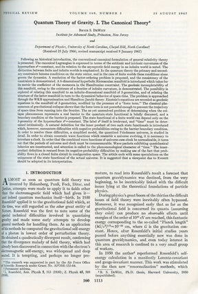 Quantum Theory of Gravity. I. The Canonical Theory (Physical Review 160 No. 5 pp. 1113-1148, 25 August 1967) and Quantum Theory of Gravity. II. The Manifestly Covariant Theory. III. Applications of the Covariant Theory (Physical Review 162, No. 5, pp. 1195-1238 and 1239-1256, 25 October 1967)