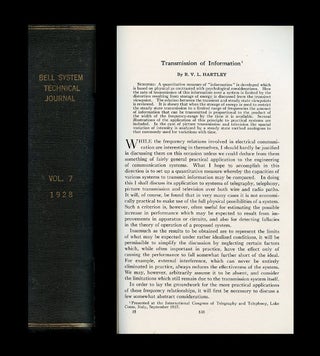 Item #314 Transmission of Information in Bell System Technical Journal 7, 1928, pp. 535-563....