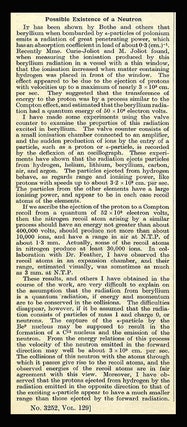 Item #468 “Possible Existence of a Neutron” in Nature Vol. 129, January to June, 1932...