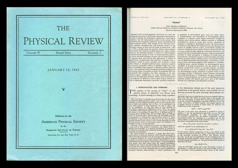 Item #487 Geons in Physical Review 97 No. 2, January 15, 1955, pp. 511-535. John Wheeler.