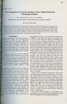 The Computation of Fourier Syntheses with a Digital Electronic Calculating Machine in Acta Crystallographica, Volume 5, 1952, pp.109-116