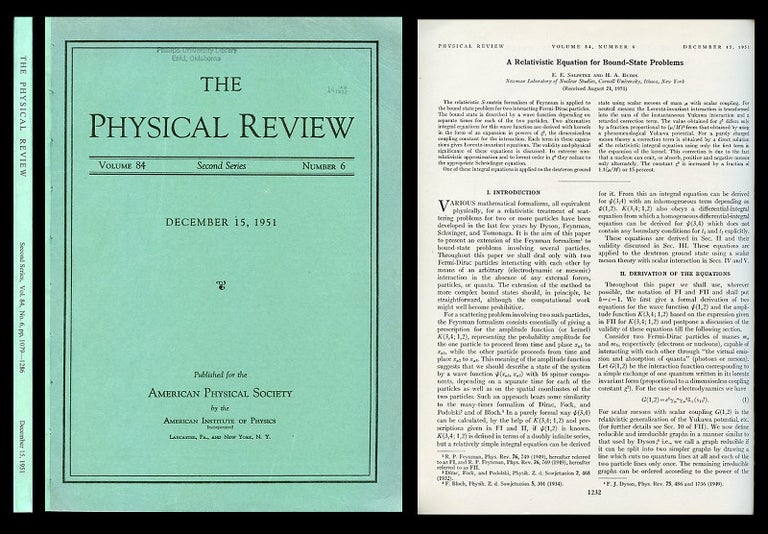 Item #536 A Relativistic Equation for Bound-State Problems in Physical Review, Volume 84, 6, December 15, 1951, p. 1232. H. Bethe, E. Salpeter.