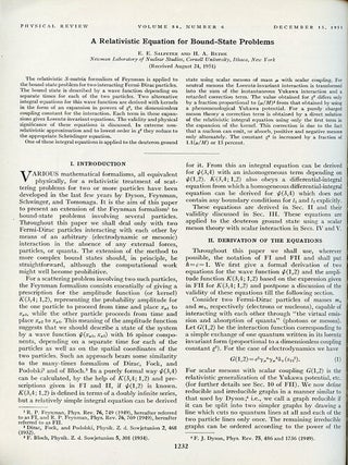 A Relativistic Equation for Bound-State Problems in Physical Review, Volume 84, 6, December 15, 1951, p. 1232