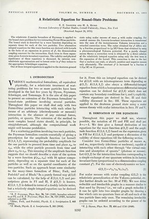 A Relativistic Equation for Bound-State Problems in Physical Review, Volume 84, 6, December 15, 1951, p. 1232