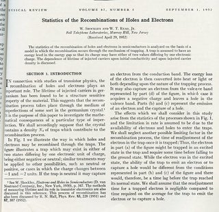 Statistics of the Recombinations of Holes and Electrons in The Physical Review, Volume 87, 1952, pp. 835-843 WITH Some Effects of Ionizing Radiation on the Formation of Bubbles in Liquids in Physical Review 87, 1952, p. 665