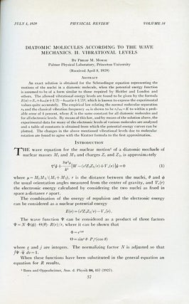 Diatomic Molecules According to the Wave Mechanics. II Vibrational Levels, The Physical Review, Volume 34, 1, July 1, 1929, pp. 57-65 [ORIGINAL WRAPPERS]