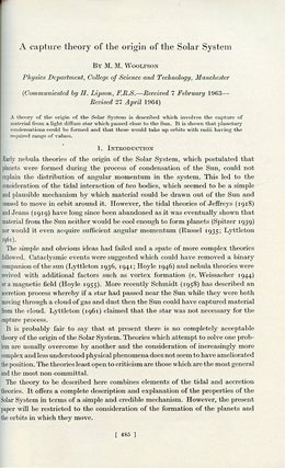 A Capture Theory of the Origin of the Solar System in Proceedings of the Royal Society of London A 282, 1964, pp. 485–505