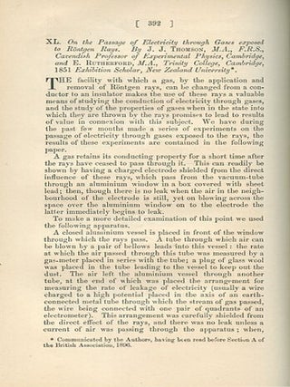 Item #616 On the passage of Electricity through Gases exposed to Röntgen Rays, in The London,...