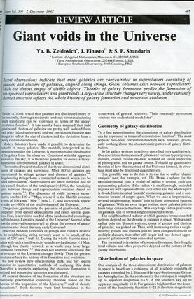 Item #635 Giant voids in the Universe in Nature 300, 2 December 1982, pp. 407-413. YA. B....