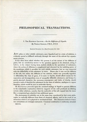 Item #642 The Bakerian Lecture: On the Diffusion of Liquids, Philosophical Transactions of the...