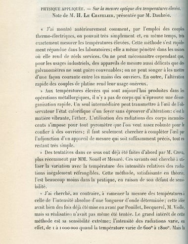 Item #652 Sur la mesure optique des temperatures elevees in Comptes Rendus Hebdomadaires des Seances de L'Academie des Sciences, 114, 1892, pp. 214-216 [Full volume LE CHATELIER DESCRIBES HIS INVENTION OF THE OPTICAL PYROMETER]. Henri Louis Le Chatelier.