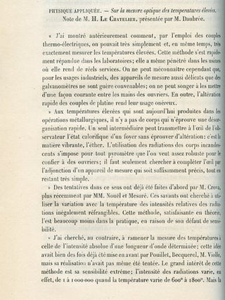 Item #652 Sur la mesure optique des temperatures elevees in Comptes Rendus Hebdomadaires des...