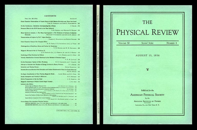Item #670 An Attempt to Calculate the Number of Energy Levels of a Heavy Nucleus in Physical Review 50, 4, August 15, 1935, pp. 332-342 [1st edition ORIGINAL WRAPS: THE FIRST DERIVATION OF THE LEVEL DENSITY FOR A GAS OF FREE NUCLEONS. H A. Bethe.