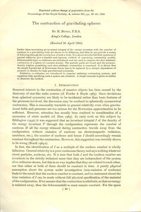 Item #677 The Contraction of Gravitating Spheres (Offprint) Proceedings of the Royal Society, A,...