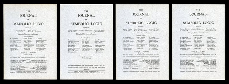 Item #731 A Completeness Theorem in Modal Logic WITH Abstracts of Distinguished Constituents, Semantical Analysis of Modal Logic, The Problem of Entailment in The Journal of Symbolic Logic Vol. 24, Issue No. 1, March 1959 pp. 1-14 WITH Vol. 24, Issue No. 4, Dec. 1959 pp. 323-324 [ORIGINAL WRAPS, SEMINAL PAPER MODAL LOGIC]. Saul A. Kripke.