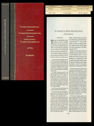 Item #740 The Variation of Certain Speculative Prices in The Journal of Business, Vol. XXXVI,...
