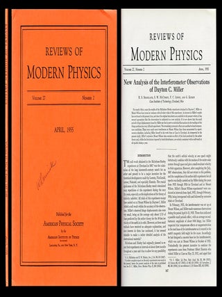 Item #778 New Analysis of the Interferometer Observations of Dayton C. Miller in Reviews of...