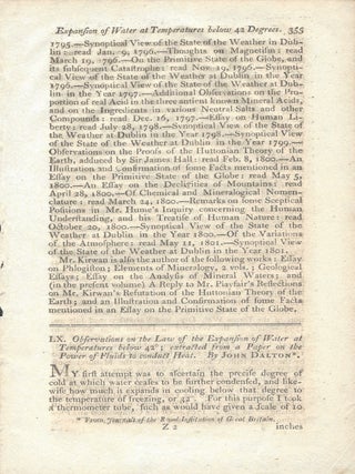 Item #806 Observations on the Law of the Expansion of Water at Temperatures below 42° extracted...