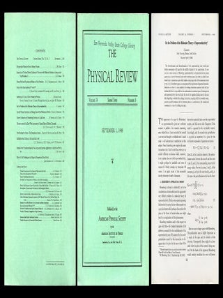 Item #878 On the Problem of the Molecular Theory of Superconductivity in Physical Review 74, 5,...