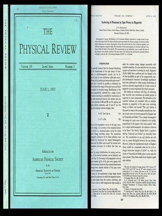Item #879 Scattering of Neutrons by Spin Waves in Magnetite in Physical Review, Volume 106, No....