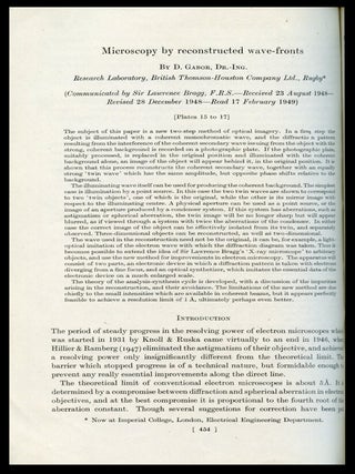 Item #924 Microscopy by Reconstructed Wavefronts in Proceedings of the Royal Society London A...