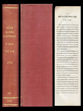 Item #929 Mémoire sur les acides aspartique et malique, Pasteur, Annales de Chimie et de...