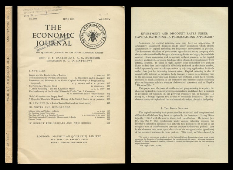 Item #934 Investment and Discount Rates Under Capital Budgeting – A Programming Approach in The Economic Journal 75, No. 298, June 1965, pp. 317-329. W. J. Baumol, R. E. Quandt, William, Richard.