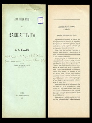 Item #945 Alcuni Problemi Attuai Della Radioattività Offprint from Nuovo Cimemto Serie V, Vol....