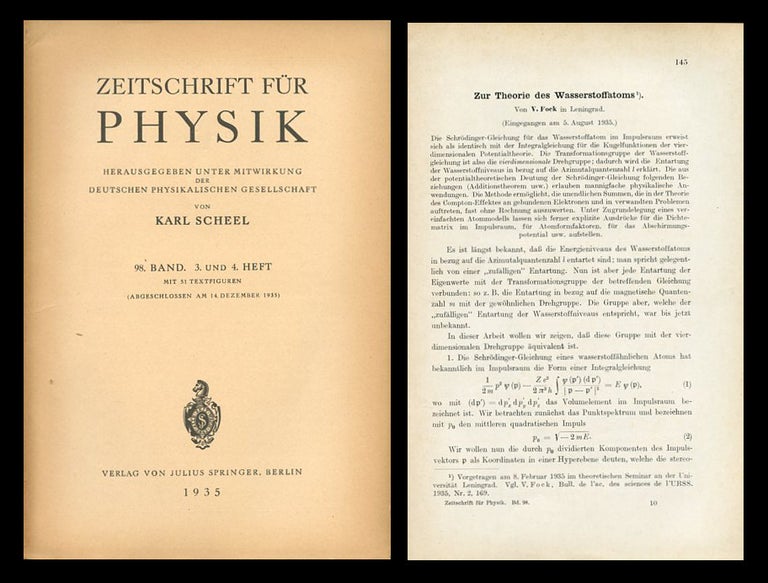 Item #949 Zur Theorie des Wasserstoffatoms in Zeitschrift für Physik, Band 99, Heft 7 & 8, March 1936, pp. 576-582. V. Bargmann, “Valya” Valentine.